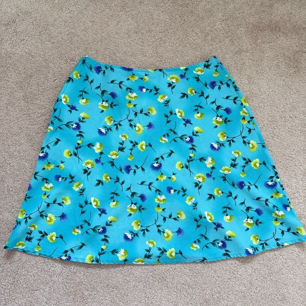 Vintage Kathie Lee Collection Mini Skirt Blue & Green Floral Y2K mini skirt - Picture 3 of 5